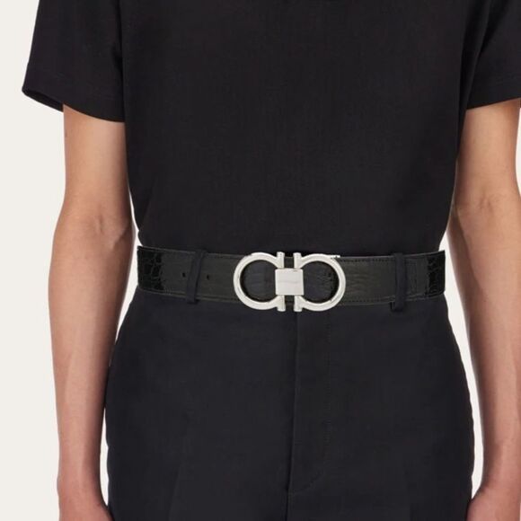 Salvadore Ferragamo Reversible and adjustable Gancini belt Black/Brown NWT in pk - Picture 1 of 9